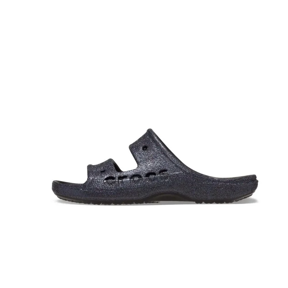 Crocs Unisex Sandals Size 13 Black Glitter Baya Slide Water Friendly Comfort